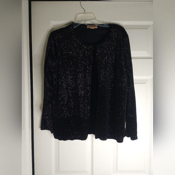 Notation XL Black Sequined Layered 1-Piece Lngslvs 1 Button Women's Cardigan. - Picture 1 of 6